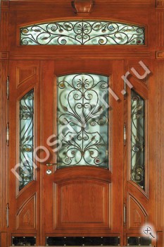 Парадная трехстворчатая дверь со стеклянными вставками и ажурной ковкой - купить от производителя Мосдвери Парадная трехстворчатая дверь со стеклянными вставками и ажурной ковкой